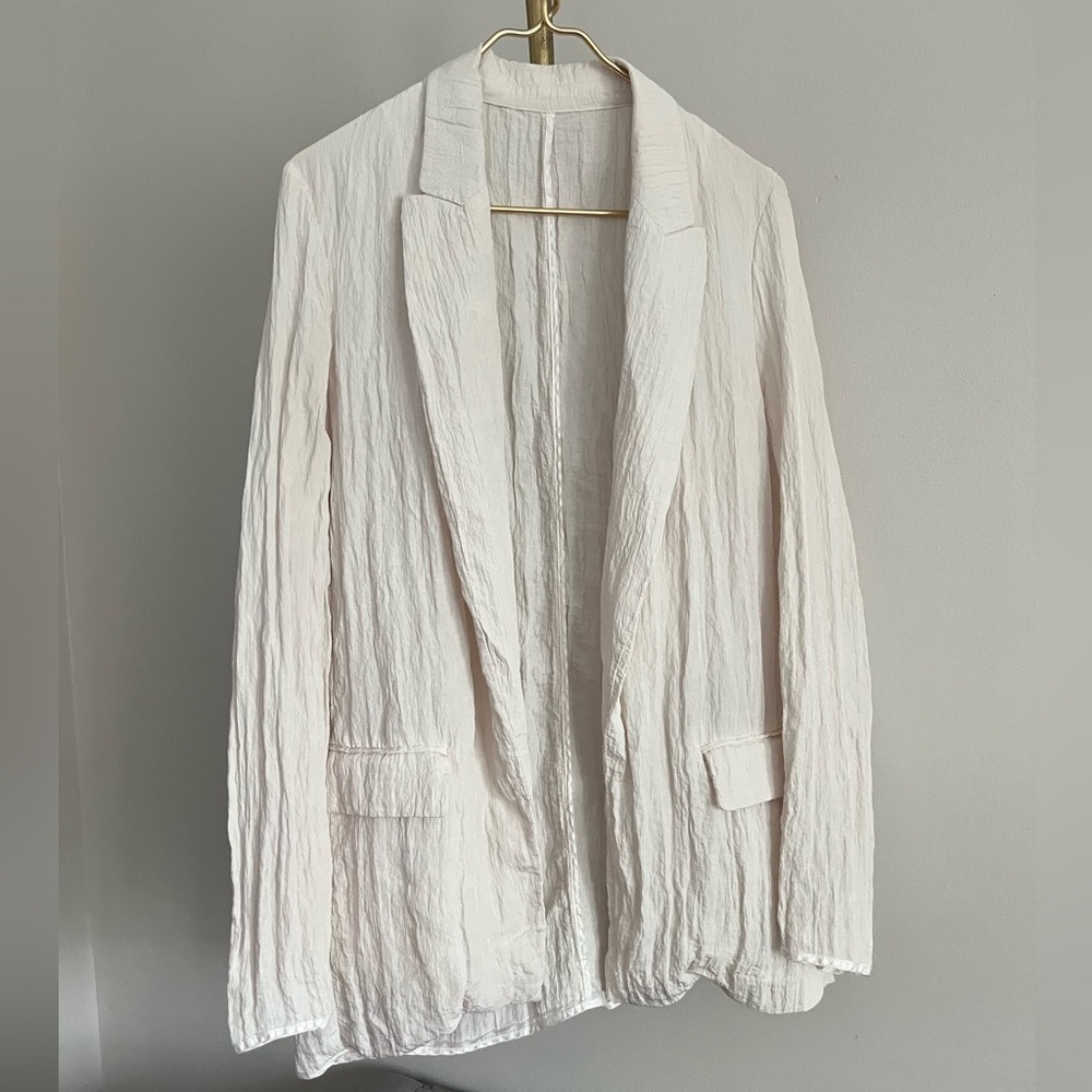 Zara Women Off White Textured Crinkle Blazer Old Money Minimalist Jacket Small